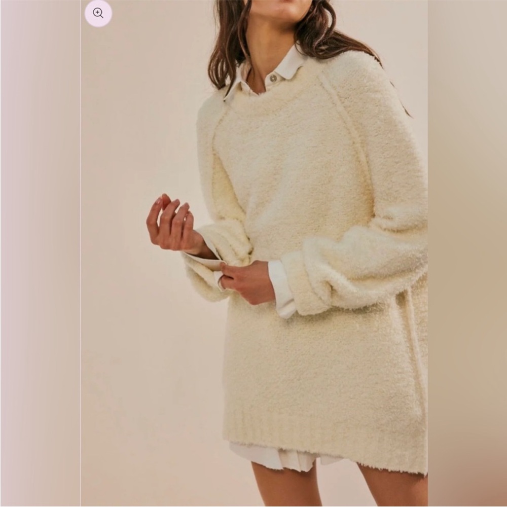 Free People‎ Oversized Teddy Sweater Tunic Cream Size Medium